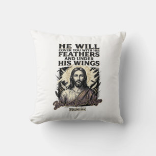 Christian Psalm 91_4 Jesus Vintage Engraving Shirt Cushion