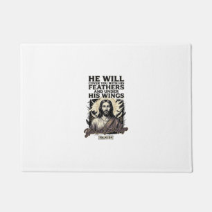 Christian Psalm 91_4 Jesus Vintage Engraving Shirt Doormat