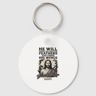 Christian Psalm 91_4 Jesus Vintage Engraving Shirt Key Ring