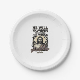 Christian Psalm 91_4 Jesus Vintage Engraving Shirt Paper Plate