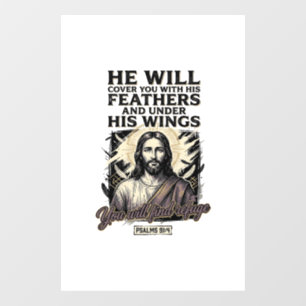 Christian Psalm 91_4 Jesus Vintage Engraving Shirt Window Cling