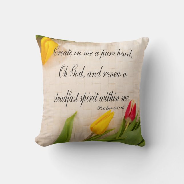 Christian Psalm Pillow, Psalm 51:10 Cushion (Front)