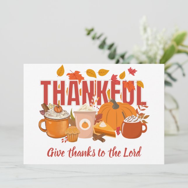 Christian Pumpkin THANKFUL Happy Thanksgiving Holiday Card (Standing Front)