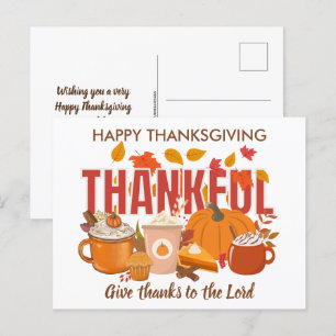Christian Pumpkin THANKFUL Happy Thanksgiving Holiday Postcard