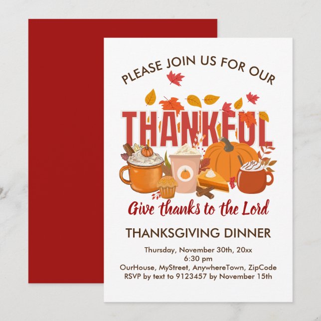 Christian Pumpkin THANKFUL Thanksgiving Invitation (Front/Back)