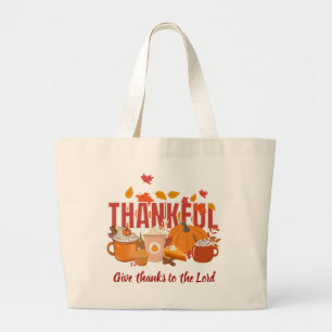 Christian Pumpkin THANKFUL Thanksgiving Large Tote Bag