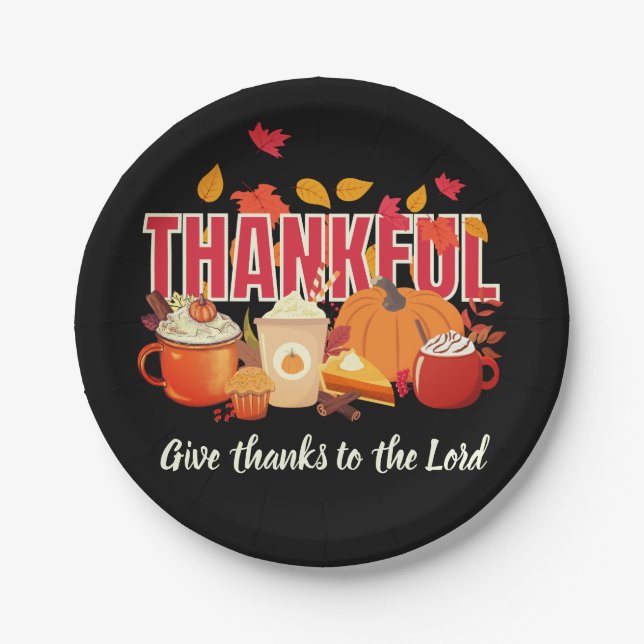 Christian Pumpkin THANKFUL Thanksgiving Paper Plate (Front)