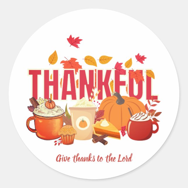 Christian Pumpkin Thanksgiving THANKFUL Classic Round Sticker (Front)