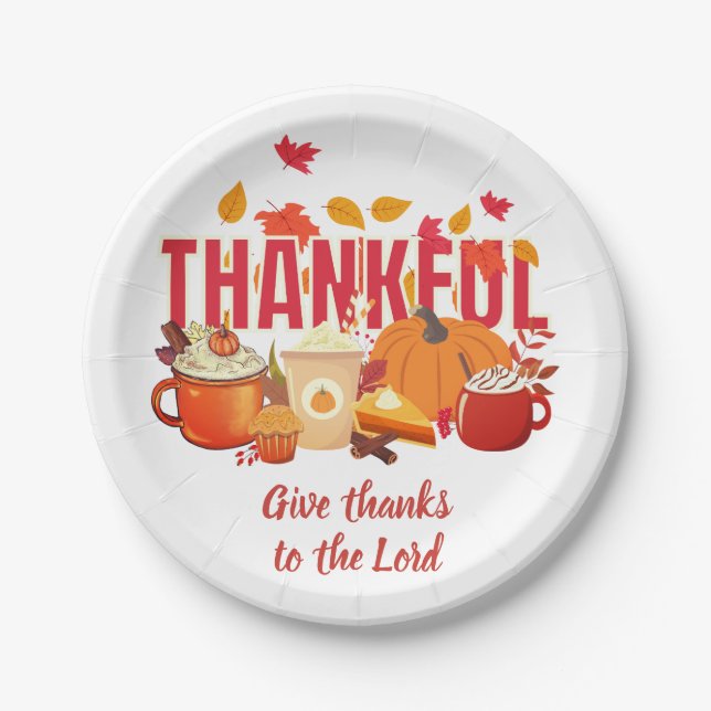 Christian Pumpkin Thanksgiving THANKFUL Paper Plate (Front)