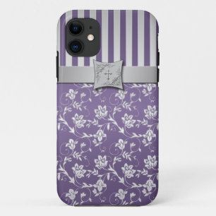 Christian Purple Silver Floral Stripes iPhone 5 iPhone 11 Case