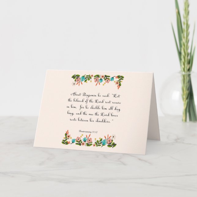 Christian Quote Art - Deuteronomy 33:12 Holiday Card (Front)