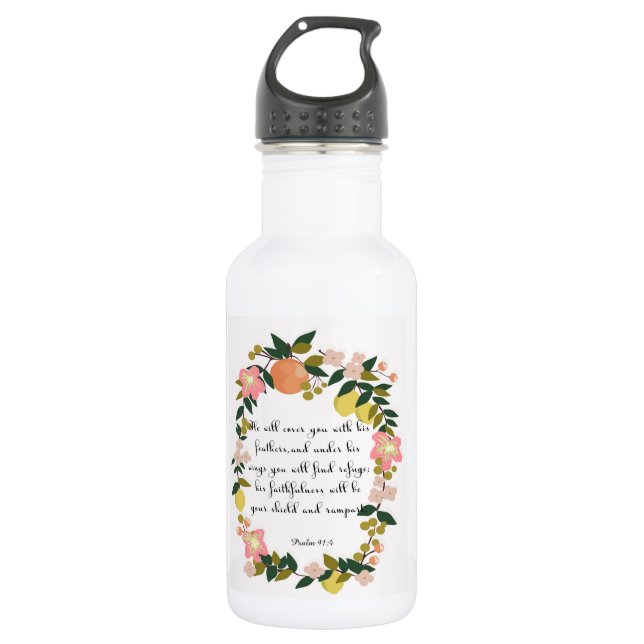 Christian Quote Art - Psalm 91:4 532 Ml Water Bottle (Front)