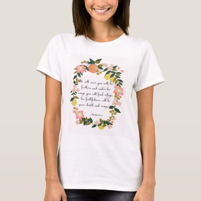 Christian Quote Art - Psalm 91:4 T-Shirt (Front)