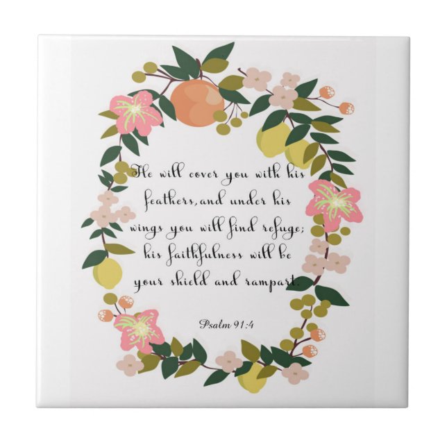 Christian Quote Art - Psalm 91:4 Tile (Front)