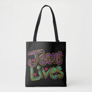 Christian Quote ‘Jesus Lives’ Custom Name Tote Bag