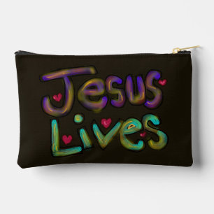 Christian Quote ‘Jesus Lives’ Floral  Accessory Pouch