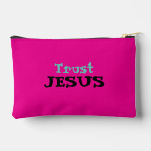 Christian Quote ‘Trust Jesus’ Floral on Pink Accessory Pouch
