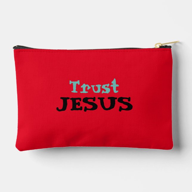 Christian Quote ‘Trust Jesus’ Floral on Red  Accessory Pouch (Back)