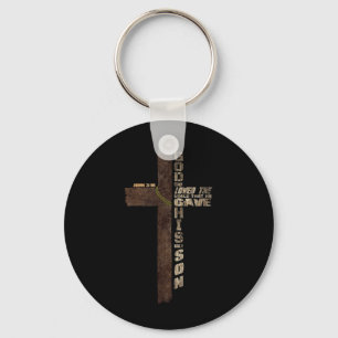 Christian Quotes Cross Bible Verse John 3.16 Rusti Key Ring