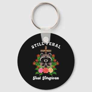 Christian Raccoon Cross Still Feral Just Forgiven  Key Ring