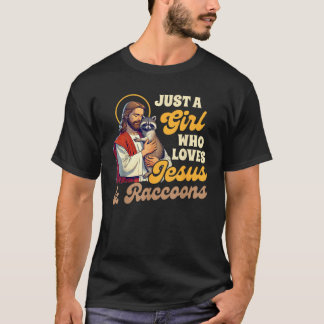 Christian Racoon Trash Panda A Girl Loves Jesus Ra T-Shirt