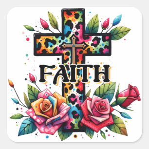 Christian Rainbow Faith Cross Square Sticker