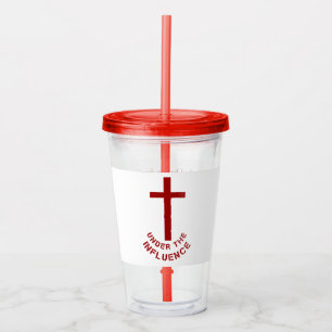 Christian Red Cross Typography and Bible Verse Acrylic Tumbler