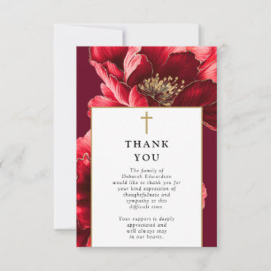 Christian Red Elegant Celebration Of Life Funeral Thank You Card