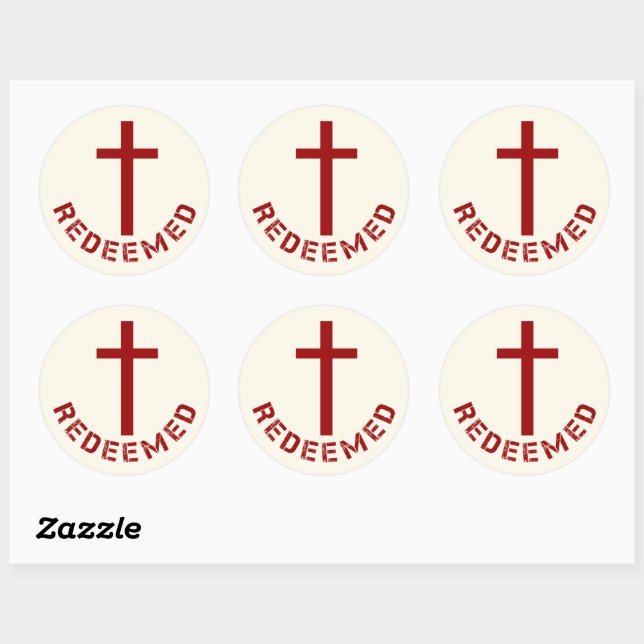 Christian Redeemed Red Cross and Text Design Classic Round Sticker (Sheet)