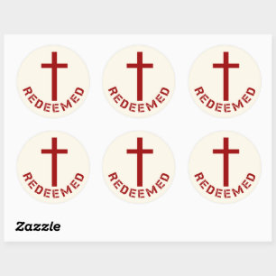 Christian Redeemed Red Cross and Text Design Classic Round Sticker