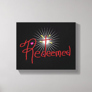 Christian ‘Redeemed’ with Cross Black Canvas Print