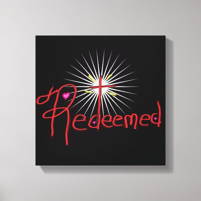 Christian ‘Redeemed’ with Cross Black  Canvas Print (Front)