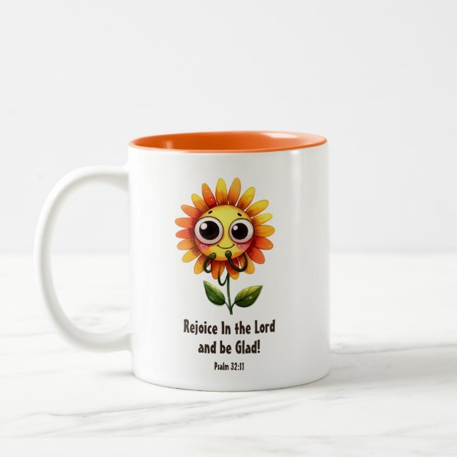 Christian Rejoice in the Lord Scripture Flower   Two-Tone Coffee Mug (Left)