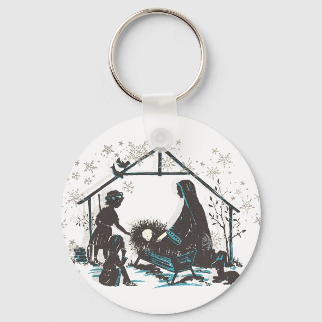Christian Religious Baby Jesus Christmas Nativity Key Ring (Front)