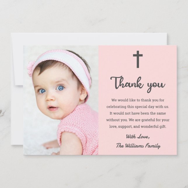 Christian Religious Christening Baptism Communion Thank You Card (Front)
