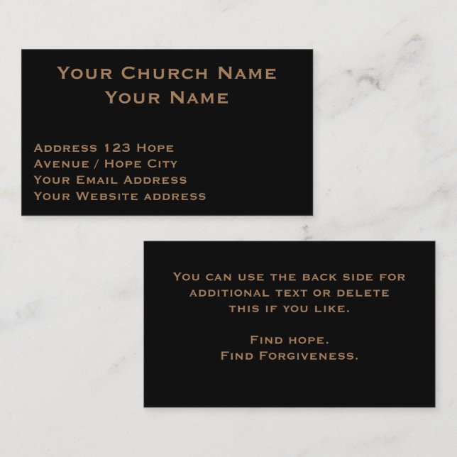 Christian Religious Classy Tan on Black Pastor Business Card (Front/Back)