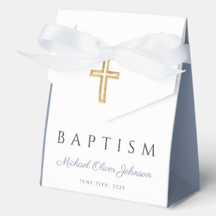 Christian Religious Cross Dusty Blue Boy Baptism Favour Box