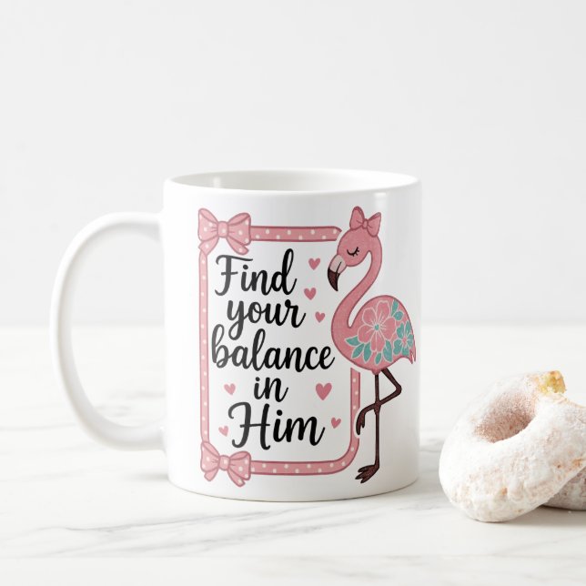 Christian Religious Faith Bible Verse Flamingo Coffee Mug (With Donut)