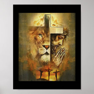 Christian Religious Jesus The Lion Of Judah Cross  Poster