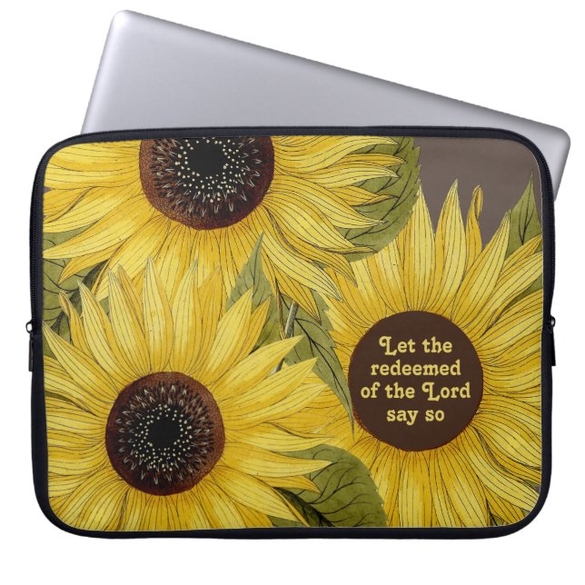 Christian Religious Sunflowers Yellow Brown Laptop Sleeve (Front)