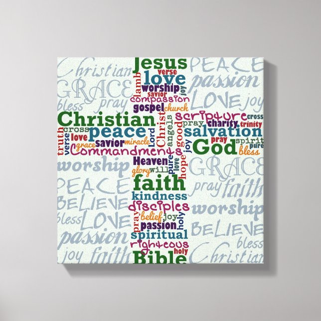 Christian Religious Word Art Cross Canvas Print (Front)