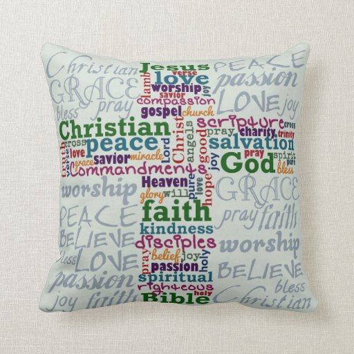 Image of Christian Religious Word Art Cross Cushion