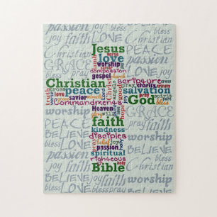 Christian Religious Word Art Cross Jigsaw Puzzle