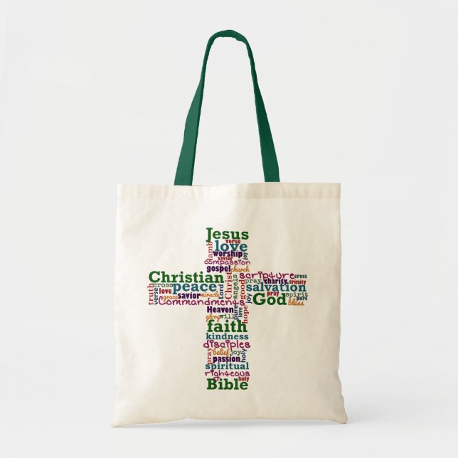 Christian Religious Word Art Cross Tote Bag (Front)