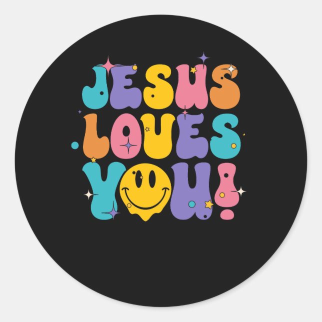 Christian Retro Jesus Loves You Religious Faith Go Classic Round Sticker (Front)