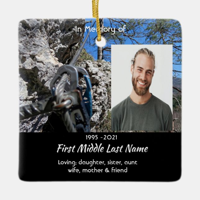 Christian Rock Climber Memorial Keepsake  Ceramic Ornament (Front)