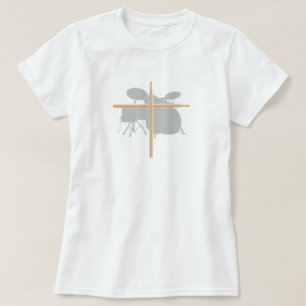 Christian Rock Drummer Drum Stick Cross Ladies T-Shirt