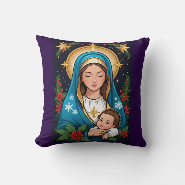 Christian Roman Catholic Virgin Mary Christmas Cushion (Front)