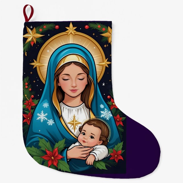 Christian Roman Catholic Virgin Mary Christmas Large Christmas Stocking (Front)