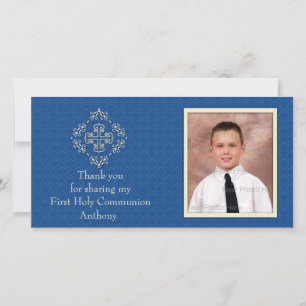 Christian Royal Blue Damask Photo Card